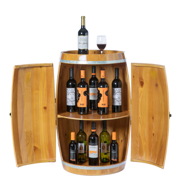 Wooden Wine Barrel Shaped Wine Holder, Bar Storage Lockable Storage Cabinet_1