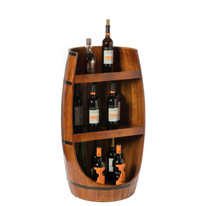 Rustic Wooden Wine Barrel Display Shelf Storage Stand_3