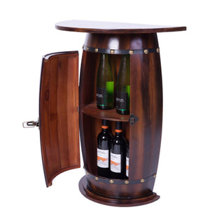 Wooden Wine Barrel Console Bar End Table Lockable Cabinet_2