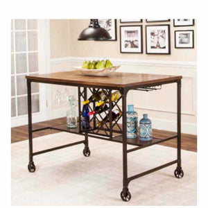 Industrial Pub Table with Built-In Wine Rack
