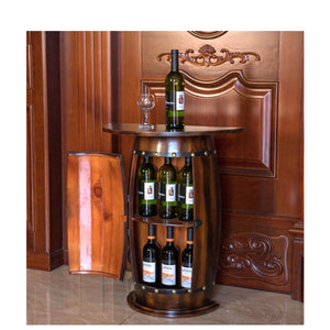 Wooden Wine Barrel Console Bar End Table Lockable Cabinet_1