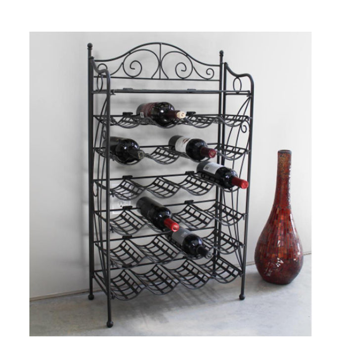 Iron Metal International Caravan  Iron metal steel Wine Antique Black Rack with Shelf - 24 Bottles 3462-ANT-BK_1