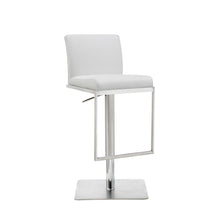 Load image into Gallery viewer, Sleek White Faux Leather Adjustable Bar Stool