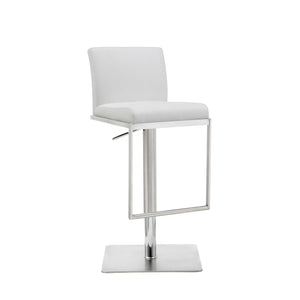 Sleek White Faux Leather Adjustable Bar Stool