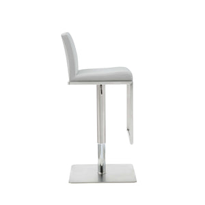 Sleek White Faux Leather Adjustable Bar Stool