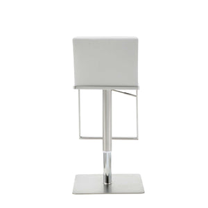 Sleek White Faux Leather Adjustable Bar Stool