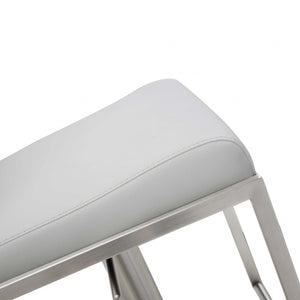 Sleek White Faux Leather Adjustable Bar Stool