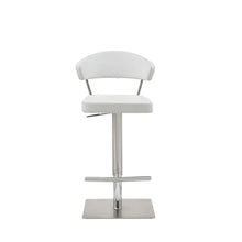 Load image into Gallery viewer, White Faux Leather And Stainless Adjustable Bar Stool, 34&#39; H x 20&quot; W x 22&quot; D