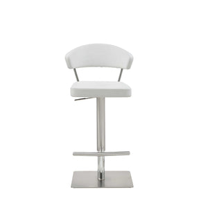 White Faux Leather And Stainless Adjustable Bar Stool, 34' H x 20" W x 22" D