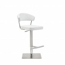 Load image into Gallery viewer, White Faux Leather And Stainless Adjustable Bar Stool, 34&#39; H x 20&quot; W x 22&quot; D