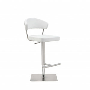 White Faux Leather And Stainless Adjustable Bar Stool, 34' H x 20" W x 22" D