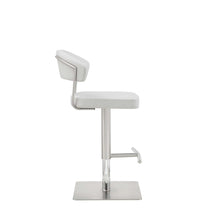 Load image into Gallery viewer, White Faux Leather And Stainless Adjustable Bar Stool, 34&#39; H x 20&quot; W x 22&quot; D