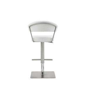 White Faux Leather And Stainless Adjustable Bar Stool, 34' H x 20" W x 22" D