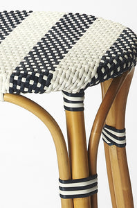 Navy Blue And White Rattan Bar Stool