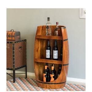 Rustic Wooden Wine Barrel Display Shelf Storage Stand_1