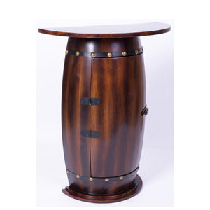 Wooden Wine Barrel Console Bar End Table Lockable Cabinet_3