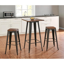 Load image into Gallery viewer, Set Of Four Rustic Cafe Wood And Steel Bar Stools