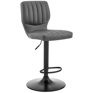 Gray Faux Leather Textured Adjustable Bar Stool