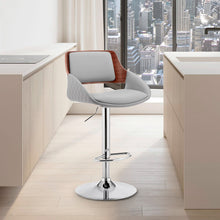 Load image into Gallery viewer, Grey Faux Leather Adjustable Chrome Swivel Bar Stool