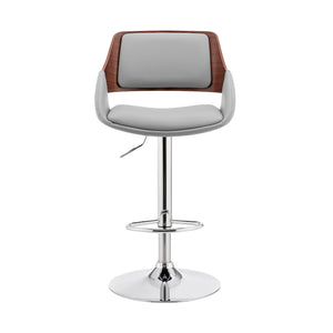 Grey Faux Leather Adjustable Chrome Swivel Bar Stool