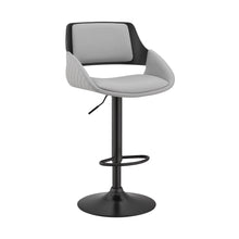 Load image into Gallery viewer, Grey Faux Leather Adjustable Black Swivel Bar Stool