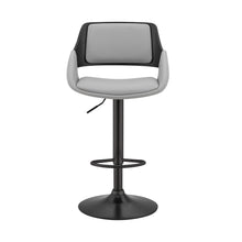 Load image into Gallery viewer, Grey Faux Leather Adjustable Black Swivel Bar Stool