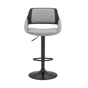 Grey Faux Leather Adjustable Black Swivel Bar Stool