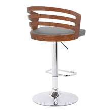 Load image into Gallery viewer, Gray Faux Leather Walnut Wood And Chrome Adjustable Swivel Bar Stool