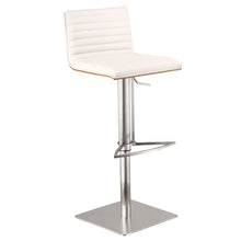 Load image into Gallery viewer, White Faux Leather Armless Swivel Bar Stool With Brushed Stainless Steel Base