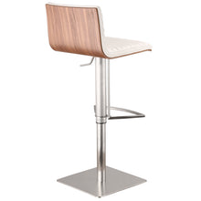 Load image into Gallery viewer, White Faux Leather Armless Swivel Bar Stool With Brushed Stainless Steel Base