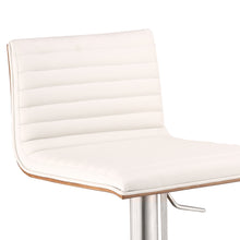 Load image into Gallery viewer, White Faux Leather Armless Swivel Bar Stool With Brushed Stainless Steel Base