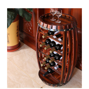 Rustic Barrel Shaped Wooden Wine Rack for 23 Bottles
