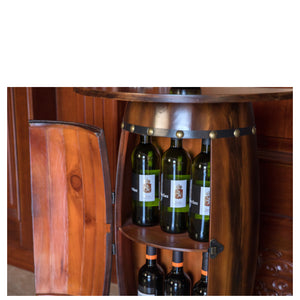 Wooden Wine Barrel Console Bar End Table Lockable Cabinet_5