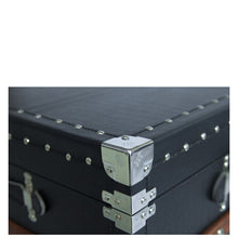 Load image into Gallery viewer, Black Crocodile Leather Wine Bar Trunk - Coffee End Table with Sliding Top and Drawers
