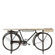 Load image into Gallery viewer, Vintage Bike Wine Bar with Brown Wood Top, 76&quot; X 16&quot; X 37&quot;