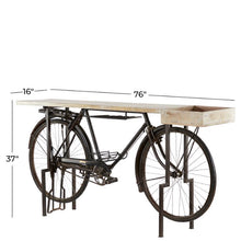 Load image into Gallery viewer, Vintage Bike Wine Bar with Brown Wood Top, 76&quot; X 16&quot; X 37&quot;