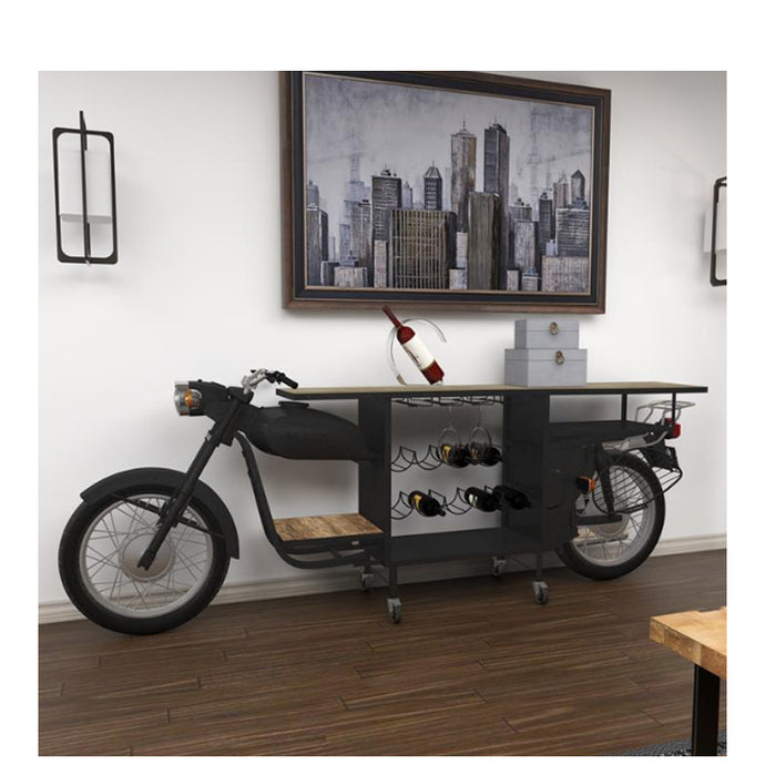 Black Motorcycle Wine Bar with Light Up Headlights & Taillights, 105