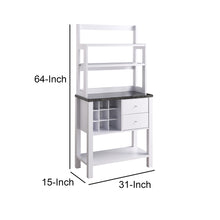Load image into Gallery viewer, Wooden Frame Bakers Cabinet With 2 Drawers And Wine Rack, White - BM208906
