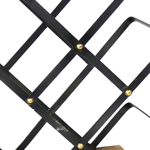 Industrial Style Criss Cross Wine Rack With Wooden Base, Black And Brown - BM209838