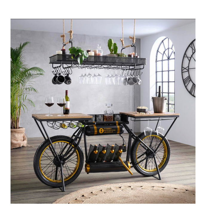 Coupon Code Available: Black And Gold Metal Mango Wood Bike Bar Counter