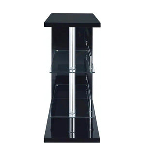 Enticing Rectangular Bar Unit With 2 Shelves And Wine Holder, Black - BM68940