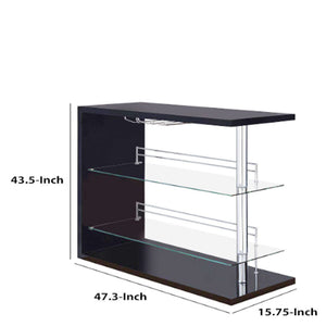 Enticing Rectangular Bar Unit With 2 Shelves And Wine Holder, Black - BM68940