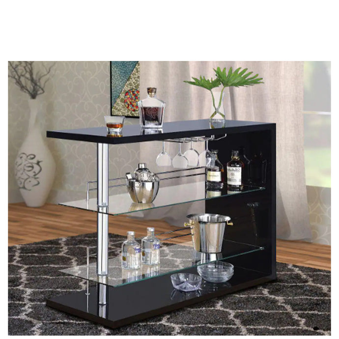 Enticing Rectangular Bar Unit With 2 Shelves And Wine Holder, Black - BM68940