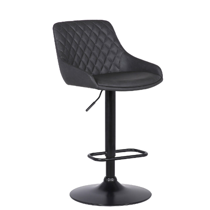 NEW Grey Faux Leather And Black Metal Back Tufted Adjustable Bar Stool