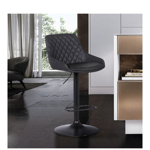 NEW Grey Faux Leather And Black Metal Back Tufted Adjustable Bar Stool