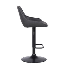 Load image into Gallery viewer, NEW Grey Faux Leather And Black Metal Back Tufted Adjustable Bar Stool