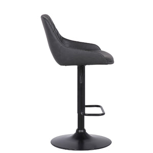 NEW Grey Faux Leather And Black Metal Back Tufted Adjustable Bar Stool