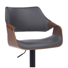 Load image into Gallery viewer, Grey Faux Leather Walnut Wood And Black Swivel Adjustable Bar Stool