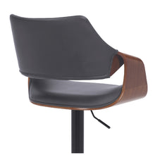 Load image into Gallery viewer, Grey Faux Leather Walnut Wood And Black Swivel Adjustable Bar Stool