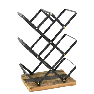 Industrial Style Criss Cross Wine Rack With Wooden Base, Black And Brown - BM209838